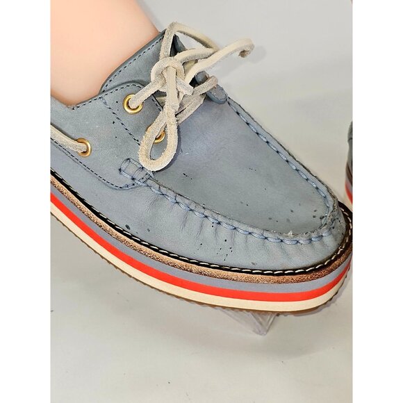Tory Burch Women's Blue Nubuck Leather Joey Platform Boat Shoes Size 8 241 - Picture 6 of 16